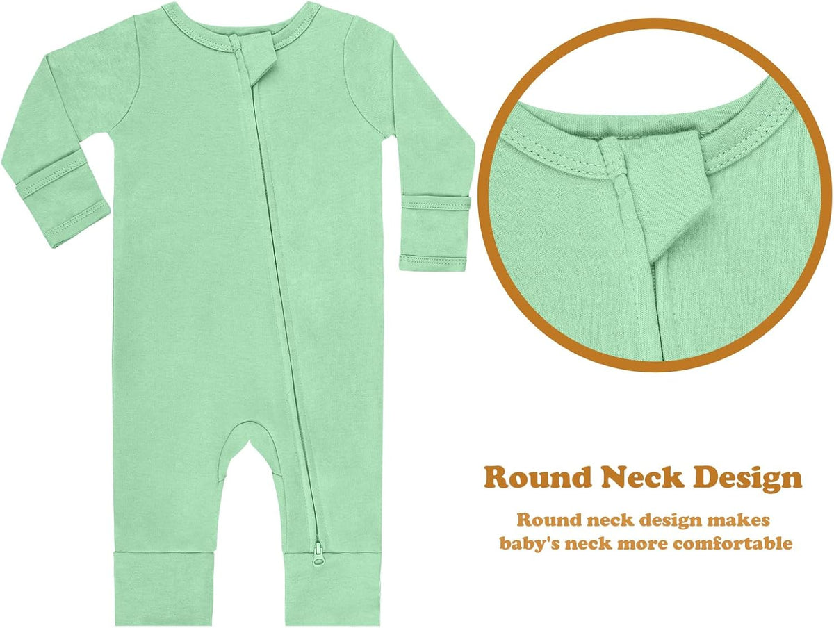 GUISBY Long Sleeve Cotton Pajamas Footless Baby Bodysuits with Zipper and Mittens 3-Pack for Boys