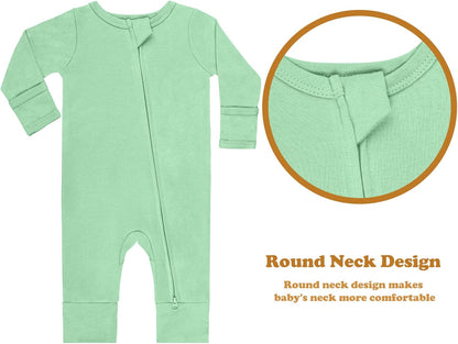 GUISBY Long Sleeve Cotton Pajamas Footless Baby Bodysuits with Zipper and Mittens 3-Pack for Boys