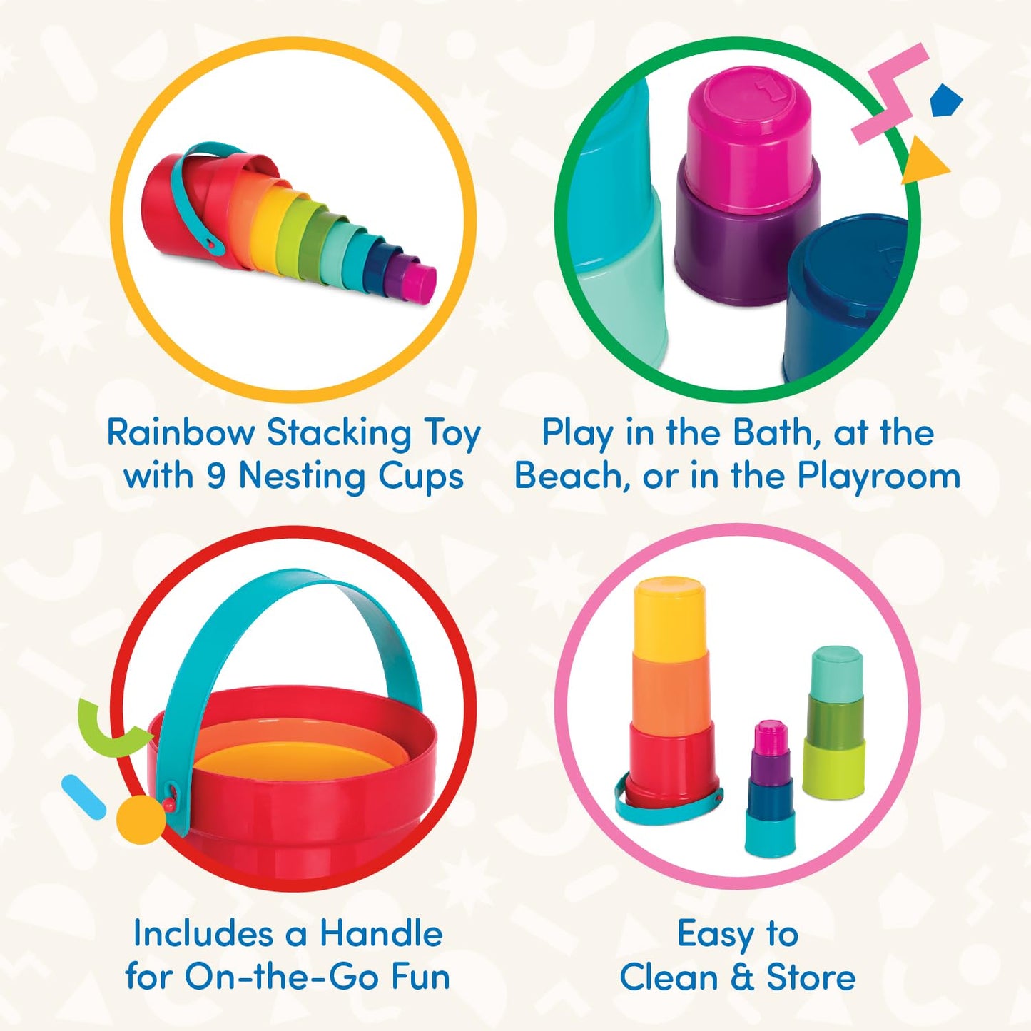 Battat Stacking Cups, Stack Up Cups Nesting Toy Set, 10 Pieces, Toddler