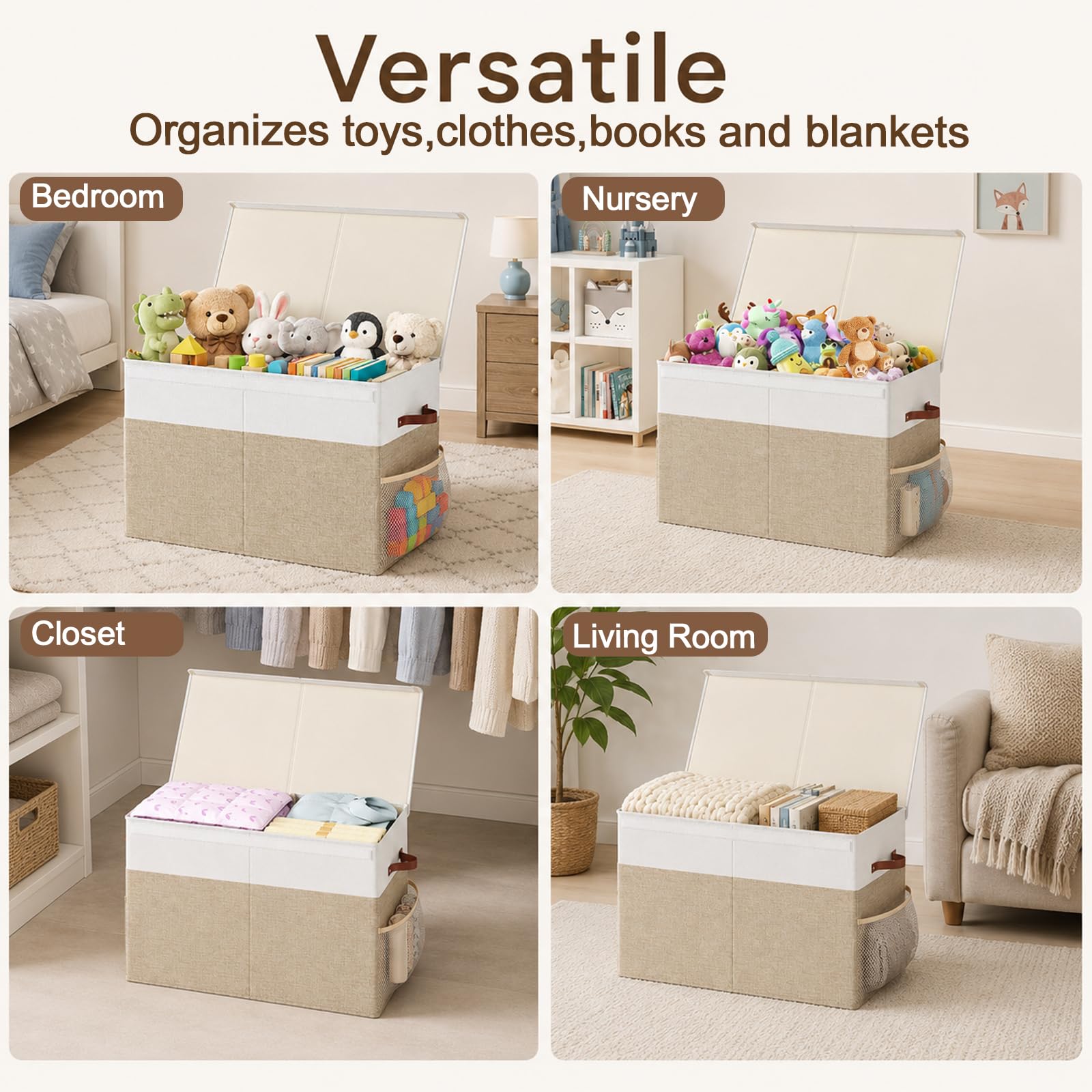 Large Toy Storage Box with Lid, Toy Chest with Divider, Foldable Organizer