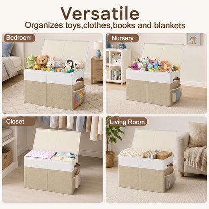 Large Toy Storage Box with Lid, Toy Chest with Divider, Foldable Organizer