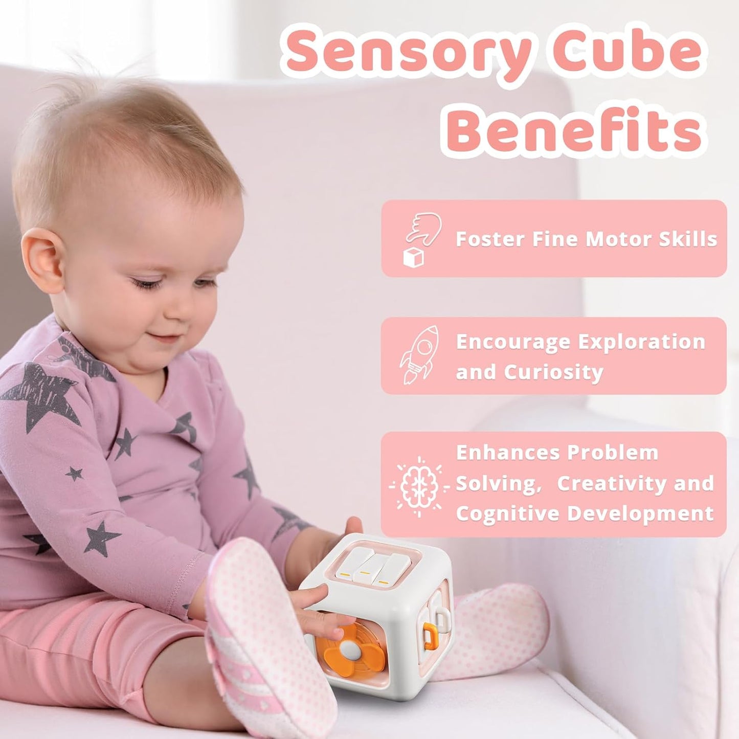 Busy Cube Toys for 1 Year Old Girl Gifts, Montessori for Baby Girl, Travel Sensory Toys for