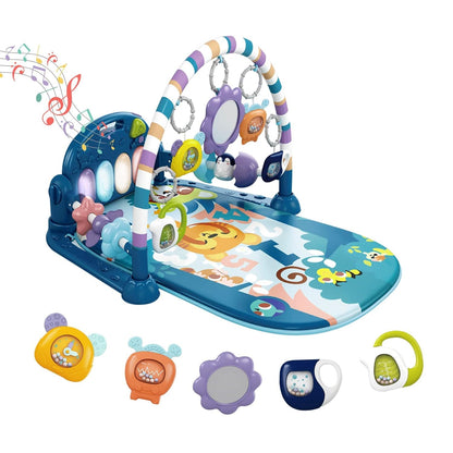 Dearlomum Baby Play Mat & Gym, Fun Piano Tummy Time Activity Mat with 5 Sensory Toys, Music &