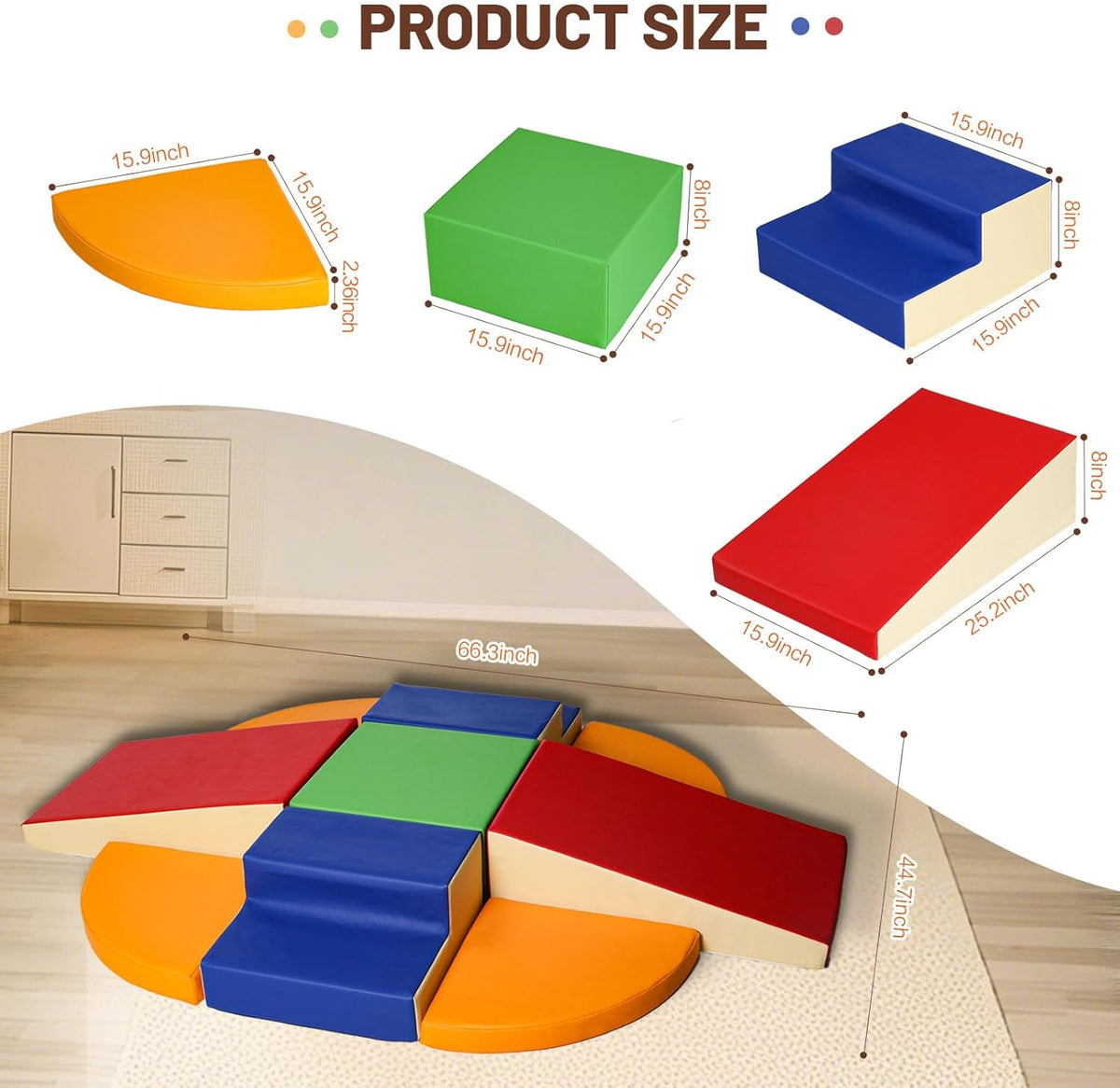 9-Piece Climbing Foam Blocks: Soft PU Leather - Baby Climb and Crawl Activity Blocks - Kids Play