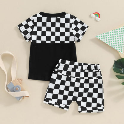 fhutpw Baby Toddler Boy Clothes Summer Outfits 6 12 18 24 Months Patchwork Short Sleeve T Shirt &