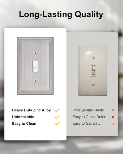 6-Pack Single Toggle Light Switch Cover Plate, Durable Solid Zinc Alloy Decorative Switch Plate
