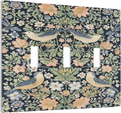 Decorative Switch Covers Plate Rustic Morris Birds Green Leaf Flower 3 Gang Artistic Wall Plate