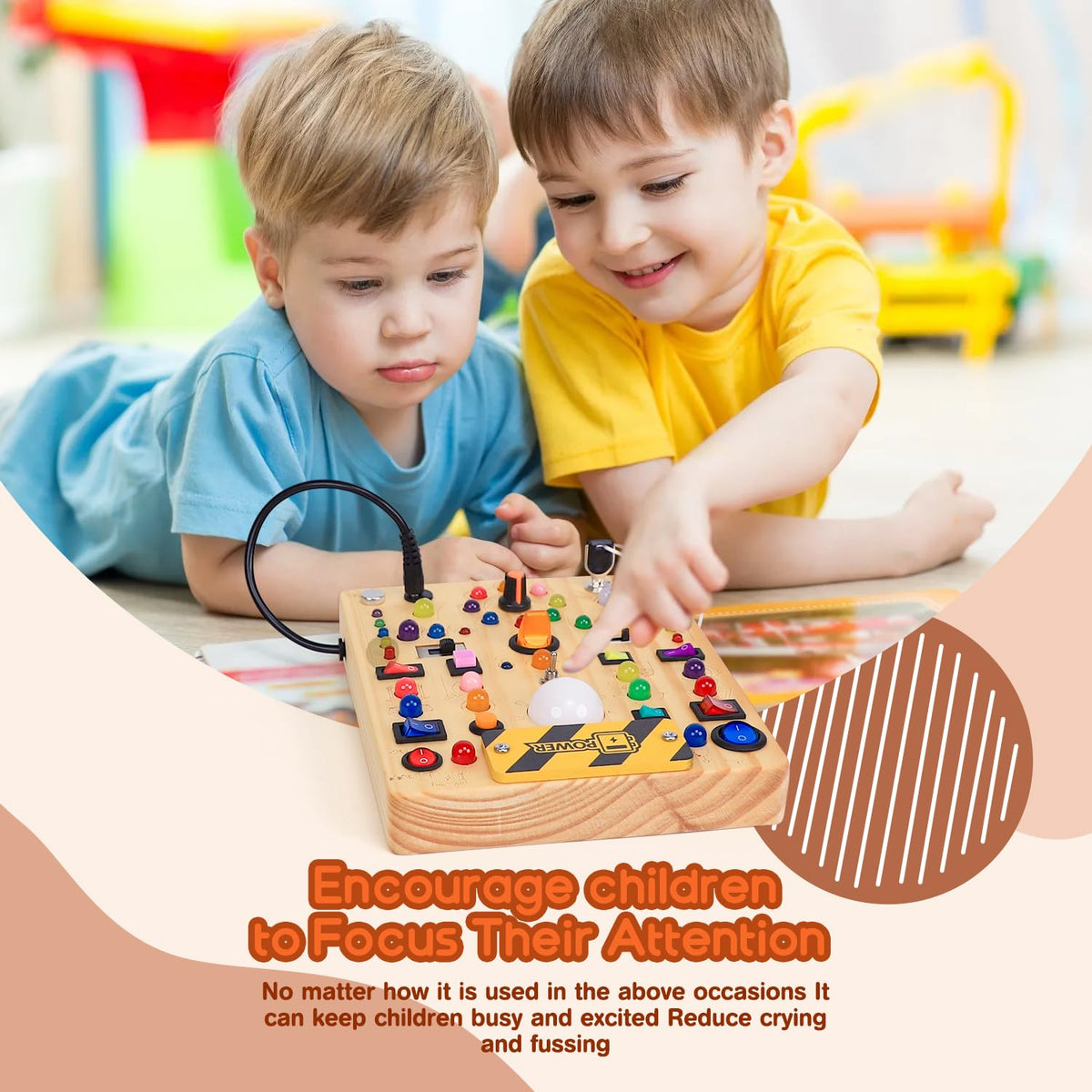 Busy Board with 19 LED Light Switches, Montessori Toys for 1 2 3 Years Old, Wooden Sensory Board