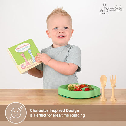Made in USA Spoon la la Toddler Utensils Set (2 Pack) & Board Book - Spoon & Fork for Kids