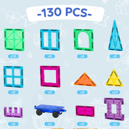 Bmag 130PCS Magnetic Tiles Building Blocks, 3D Magnet Blocks Construction Playboards for Kids