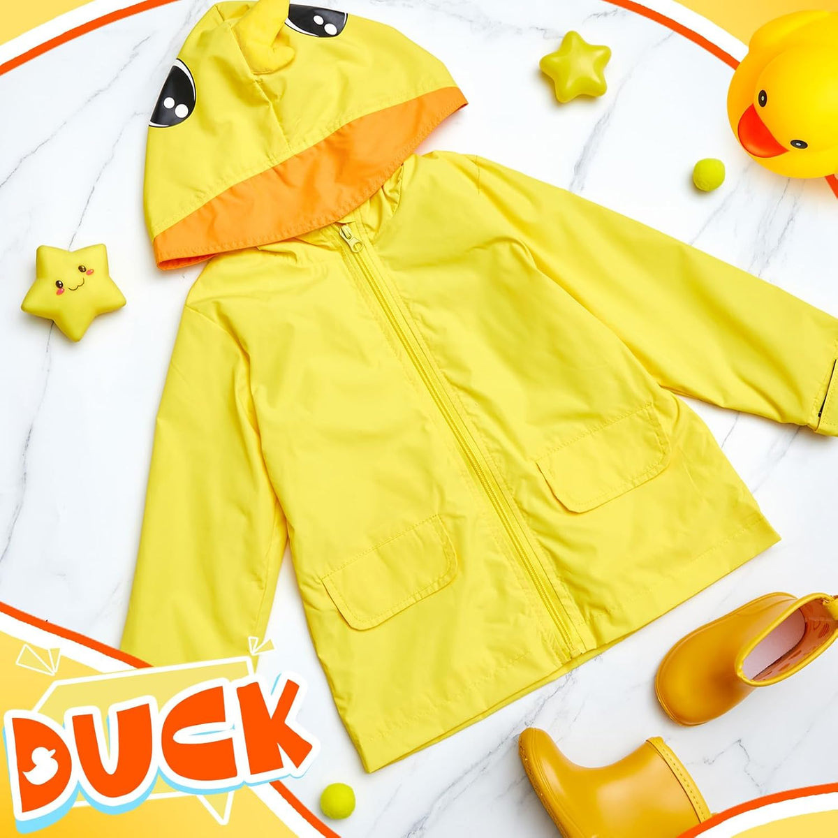 2 Pcs Toddler Raincoat Rain Boots Set Kids Baby Cartoon Hoodie Zipper Jacket Short Rain Shoes for