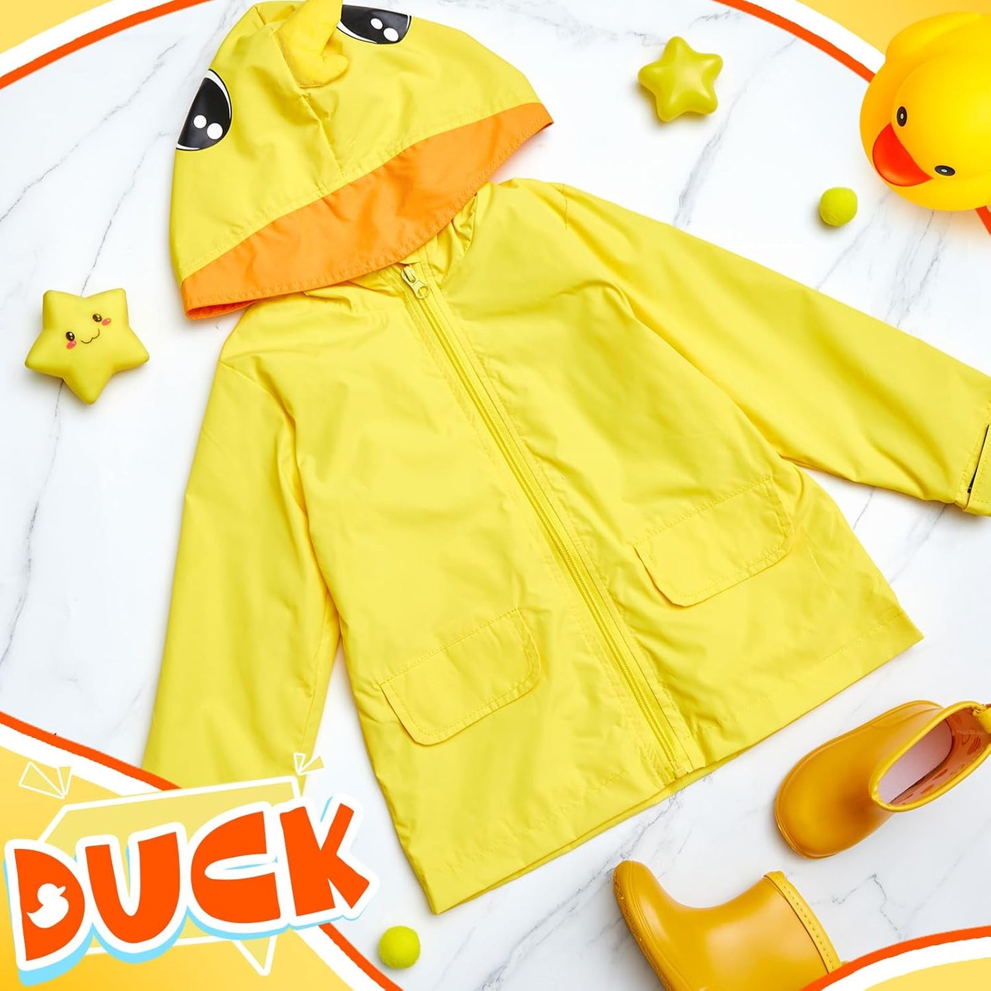 2 Pcs Toddler Raincoat Rain Boots Set Kids Baby Cartoon Hoodie Zipper Jacket Short Rain Shoes for