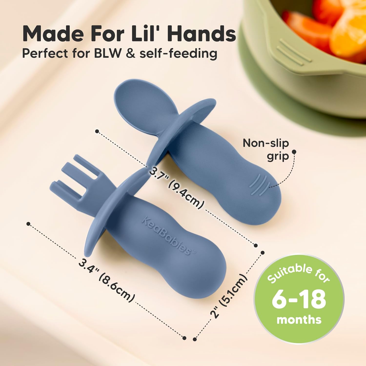 KeaBabies 4-Pack Silicone Baby Spoons and Forks Set - Baby Led Weaning Utensils 6-12 Months, Self