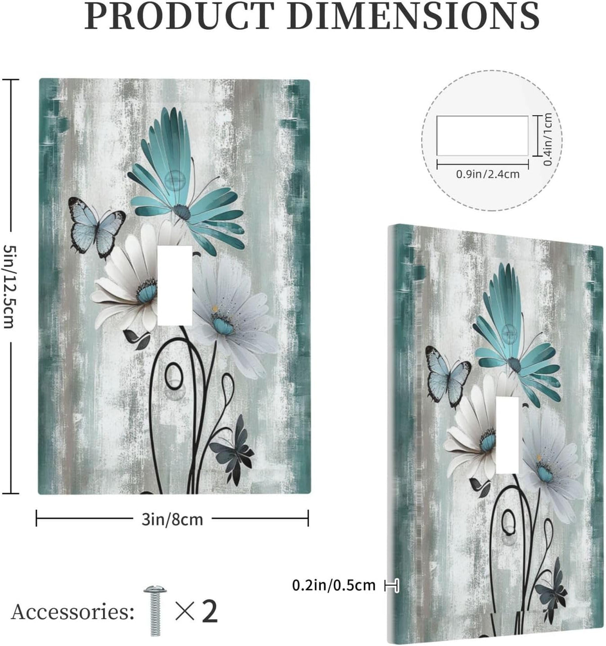 Decorative Light Switch Cover Rustic Teal Daisy Floral Flowers Butterfly Wood Grain 1 Gang Single