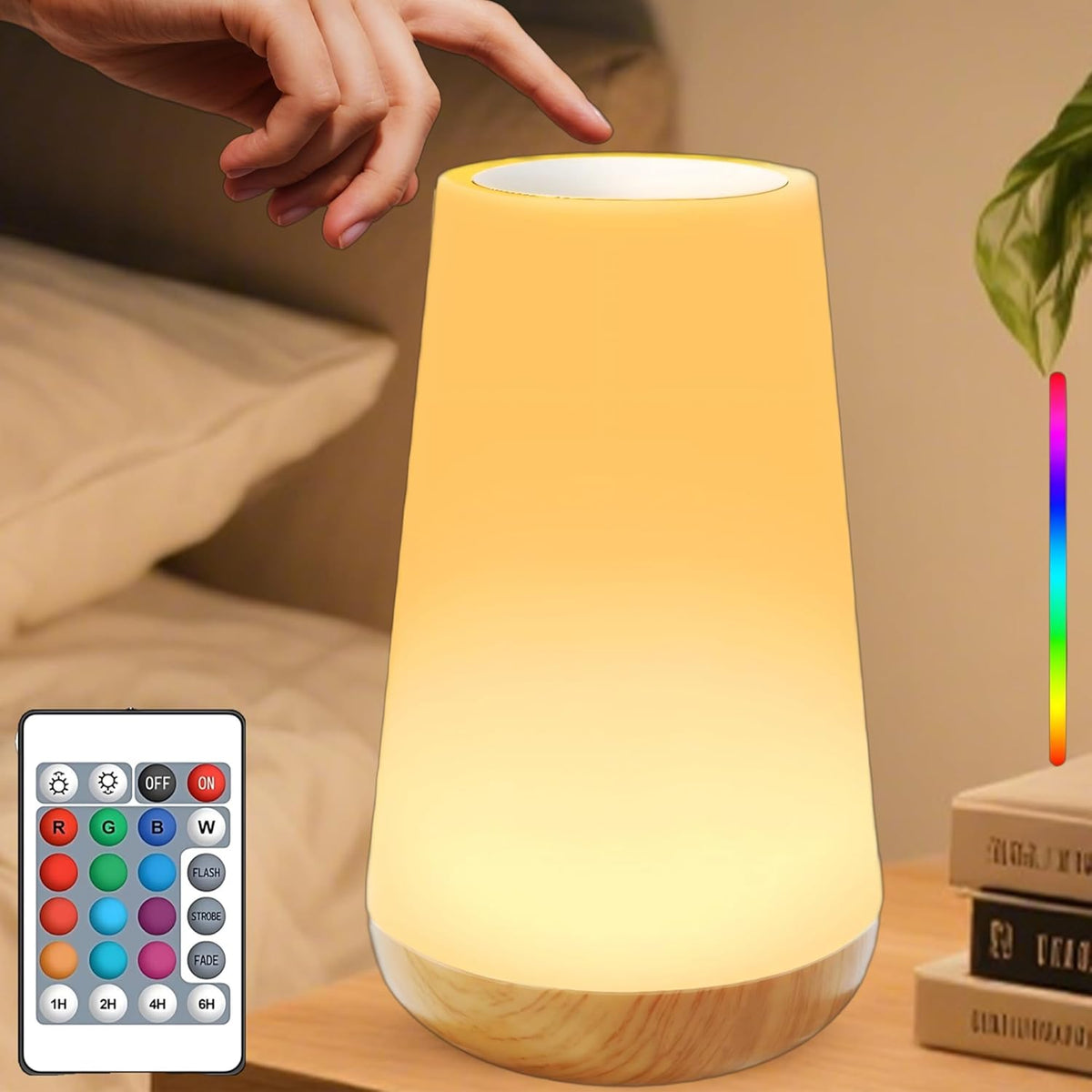 Night Light for Baby Nursery, 13 Colors Changing Touch Dimmable Night Lamp with Timer, Rechargeable