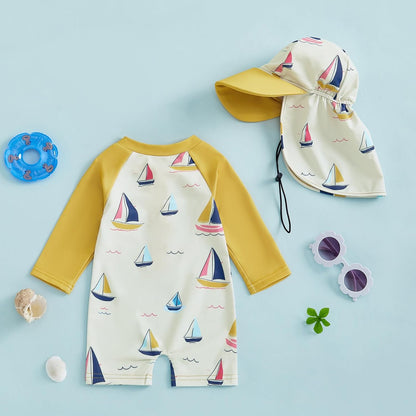 Hnyenmcko Baby/Toddler Boy Rash Guard Swimsuit Long Sleeve One Piece Zipper Swimwear Sunsuit Infant