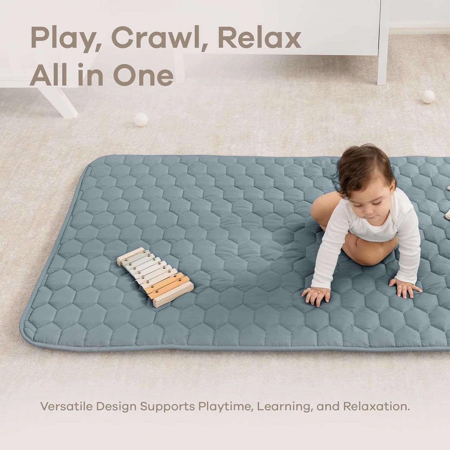 Comfy Cubs Rectangle Kids Play Mat - Small 36 x 60 inches Soft Quilted Baby Floor Mat with Non-Slip
