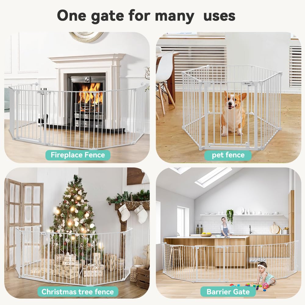 COMOMY 150" Extra Wide Baby Gate With Door - Auto Close Fence Play Area for House Doorways