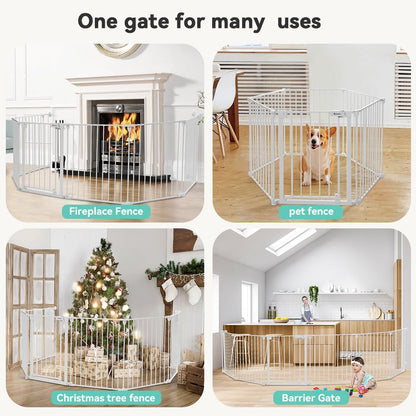 COMOMY 150" Extra Wide Baby Gate With Door - Auto Close Fence Play Area for House Doorways