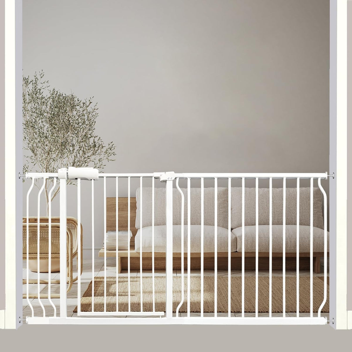 Extra Wide Baby Gate - 62-67 Inch Tension Mounted Safety Child & Pet Gate - White Metal - Walk