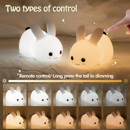 QANYI Kawaii Bunny Night Lights for Kids, 7 Color Light Silicone for Baby Nursery, Portable USB