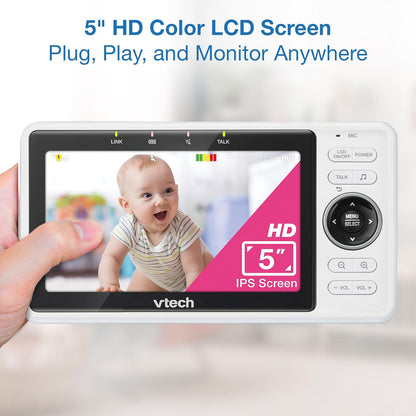 VTech 2-Cameras Smart WiFi Baby Monitor with 1080p FHD Camera and 5" HD IPS Screen, Free App with