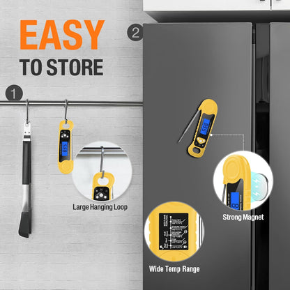 Meat Thermometer Digital, Instant Read Food Thermometer Waterproof with Backlight for Cooking, Deep