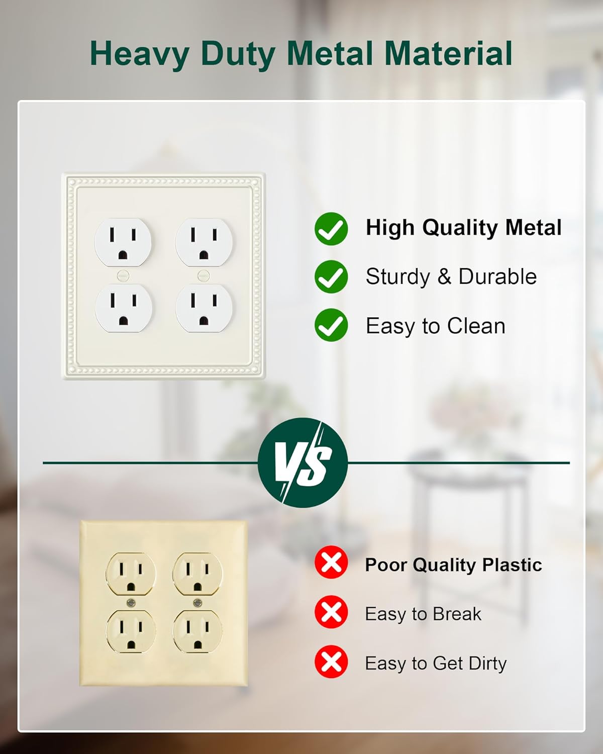 2-Pack Double Duplex Outlet Cover, Metal Switch Plates and Outlet Covers, Light Almond Pearls