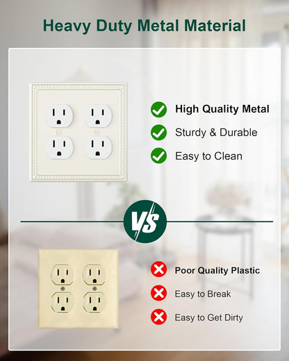 2-Pack Double Duplex Outlet Cover, Metal Switch Plates and Outlet Covers, Light Almond Pearls