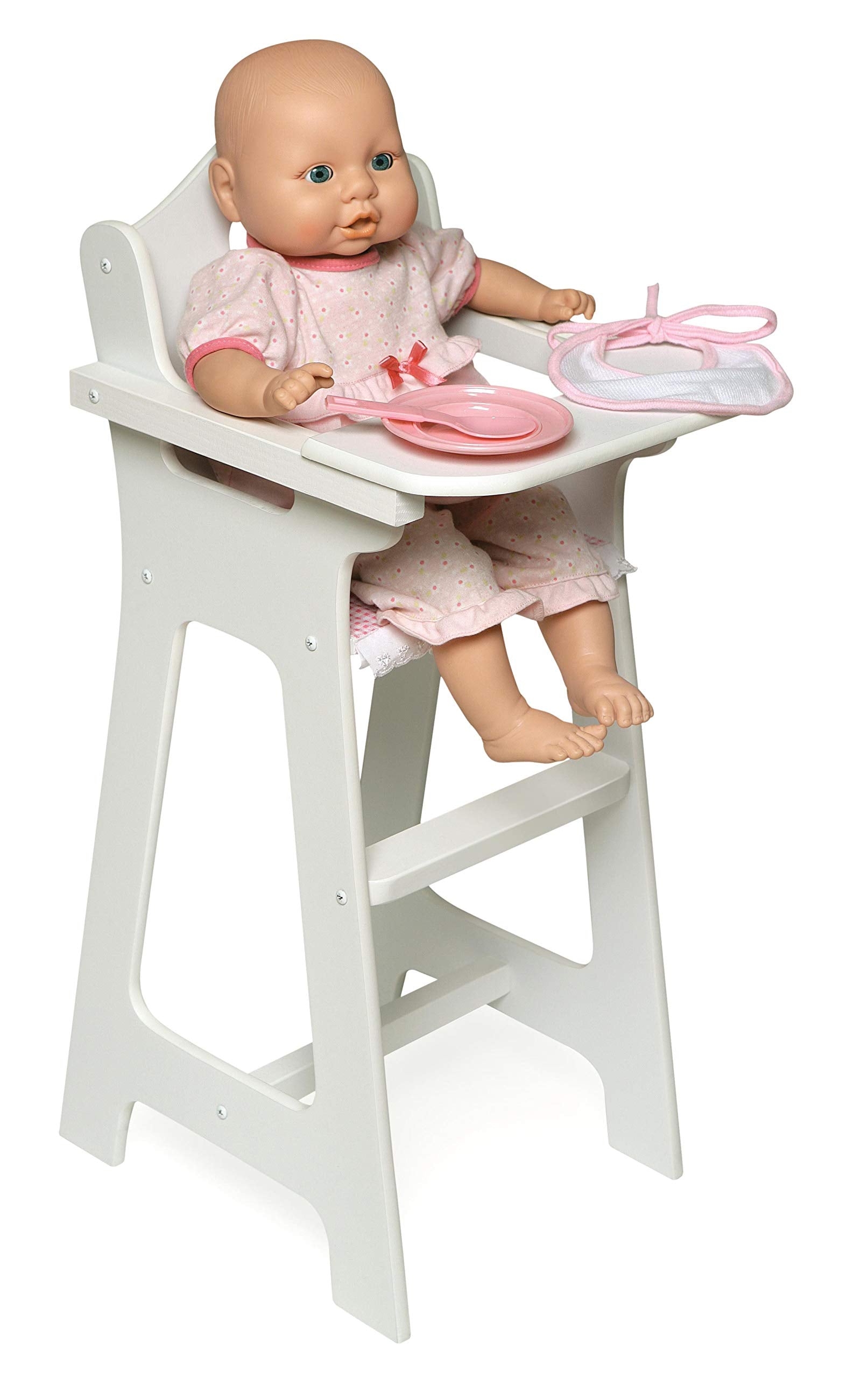 Badger Basket Wooden Baby Doll High Chair with Tray & Bib - White/Pink