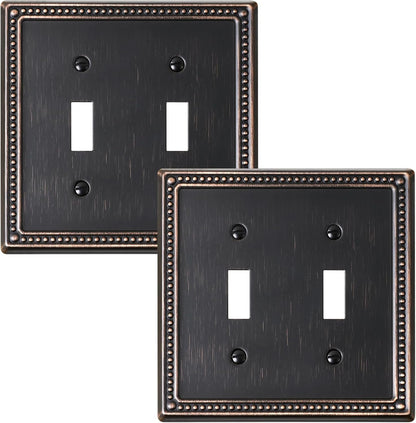 2-Pack Double Toggle Light Switch Cover Plate, Pearls Decorative Dual Switch Plate Covers, Aged
