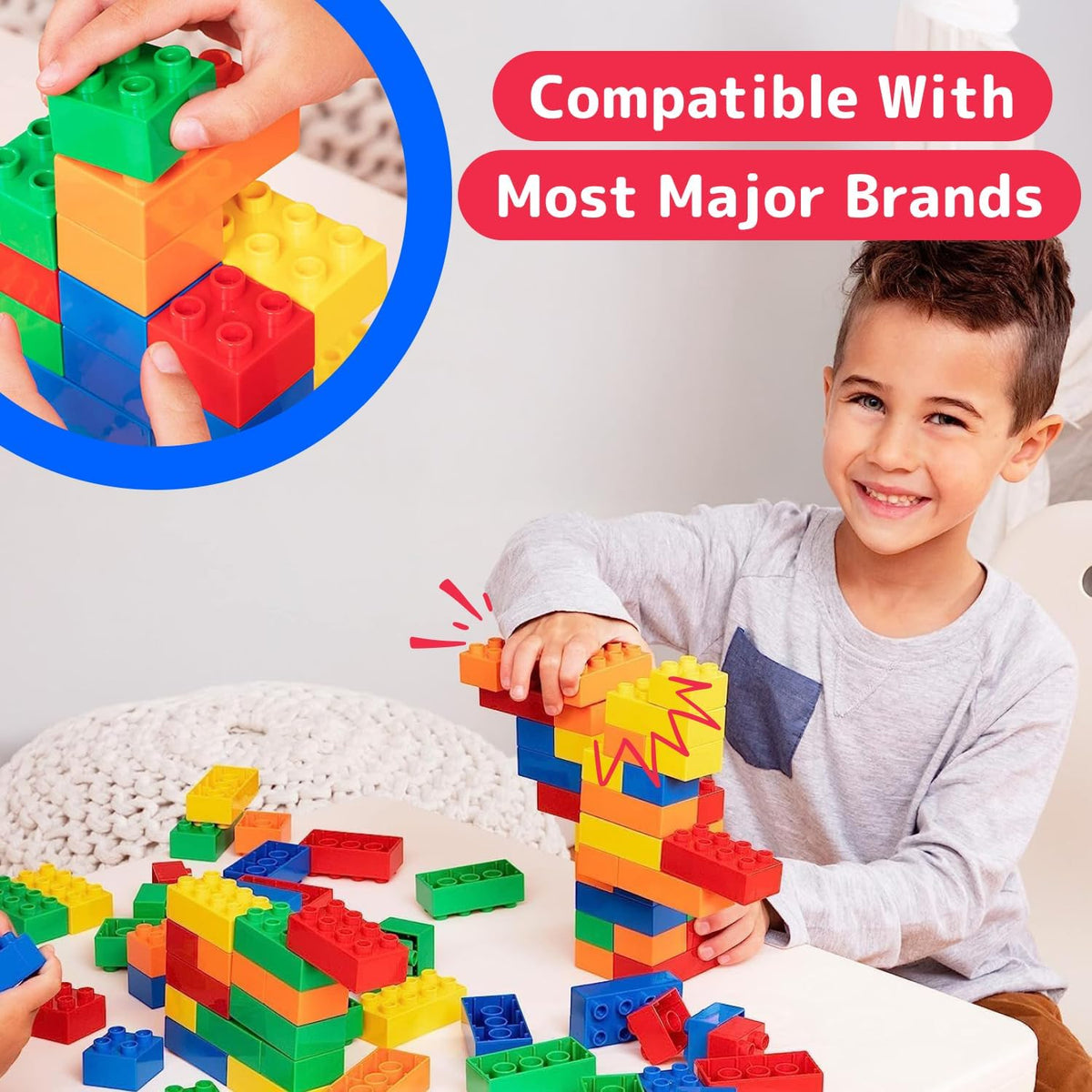 PREXTEX Building Blocks for Toddlers - 300 Jumbo Building Bricks with Carrying Box for Easy Storage