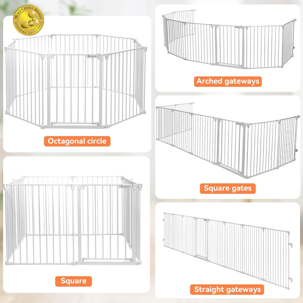 COMOMY 198" Baby Gate Extra Wide, Dog Gate Pet Gate for House Stairs Doorways Fireplace, Adjustable