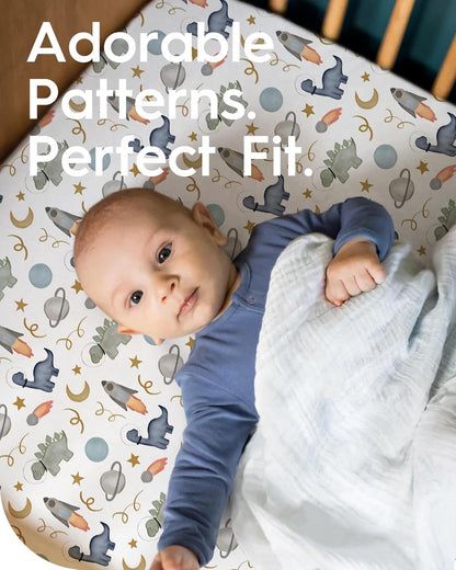 Premium Fitted Baby Boy Crib Sheets for Standard Crib Mattress - Ultra-Soft Jersey Knit Crib