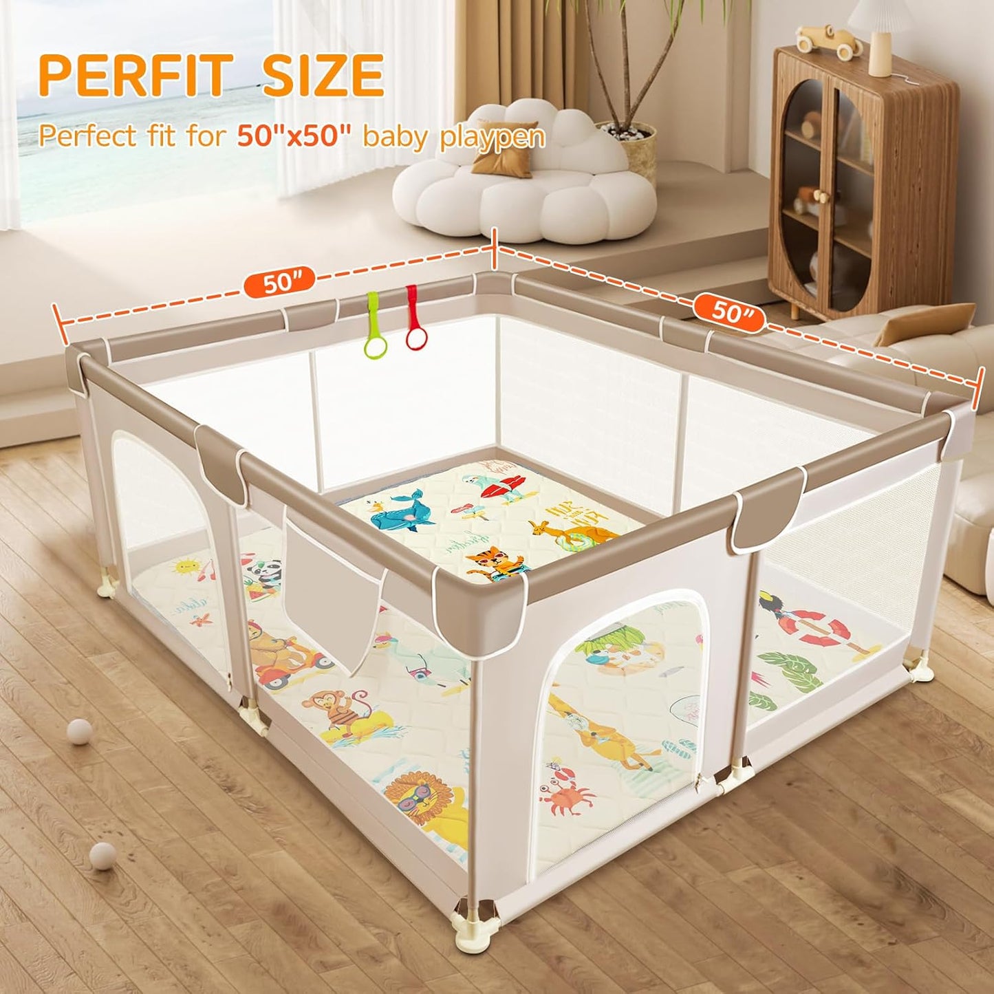 Baby Play Mat - Thicken 50x50 Inch Soft Foam Crawling Mat for Playpen & Floor, Non-Slip Waterproof