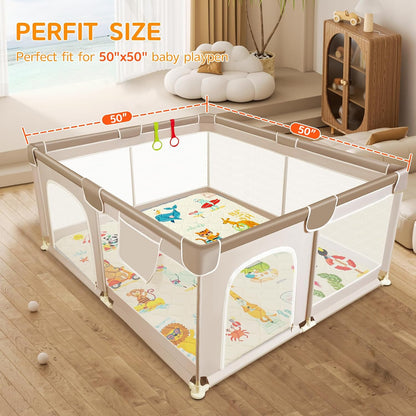Baby Play Mat - Thicken 50x50 Inch Soft Foam Crawling Mat for Playpen & Floor, Non-Slip Waterproof