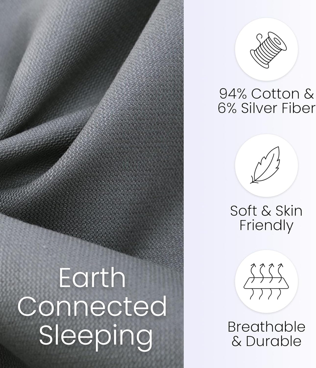 Earth Connected Fitted Grounding Sheets - Twin Size, 94% Organic Cotton 6% Pure Silver Fiber, Pain