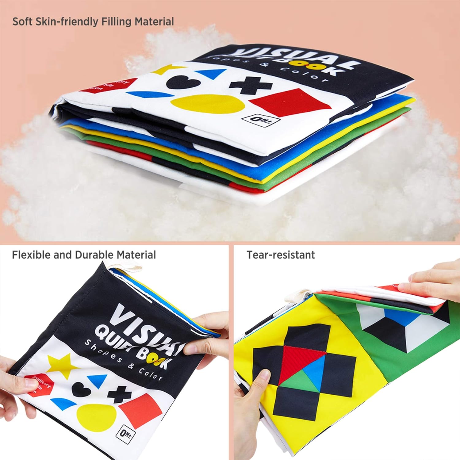 beiens High Contrast Black and White Baby Book - Touch and Feel Crinkle Sensory Toy - Visual