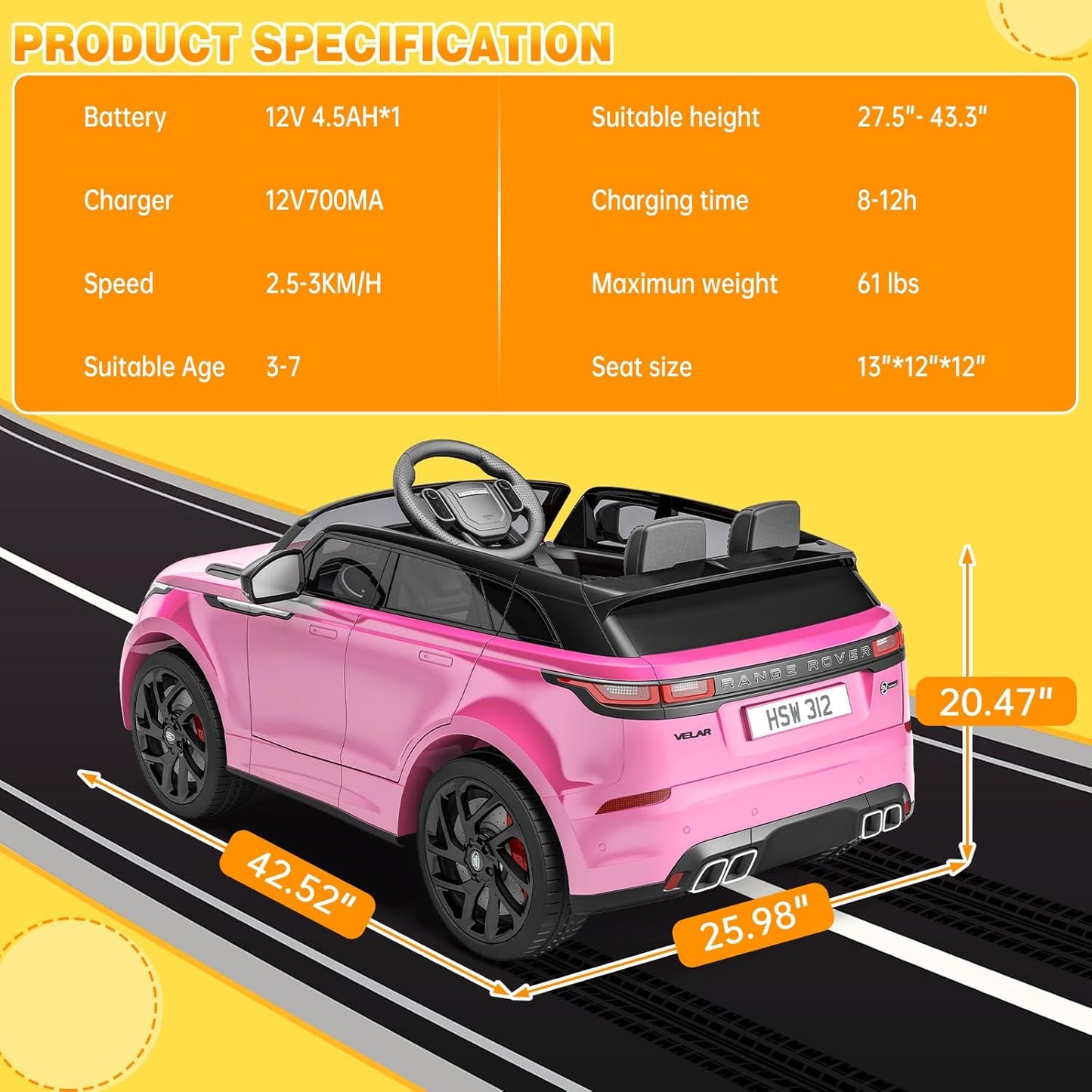 Hetoy Kids Ride On Car with Remote, Licensed Land Rover Kids Electric Car, Ride On Toys for Kids