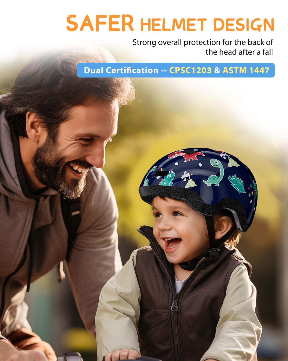 Toddler Helmet Durable Hard Shell Lightweight for 2-6 Years（Dinosaur-S