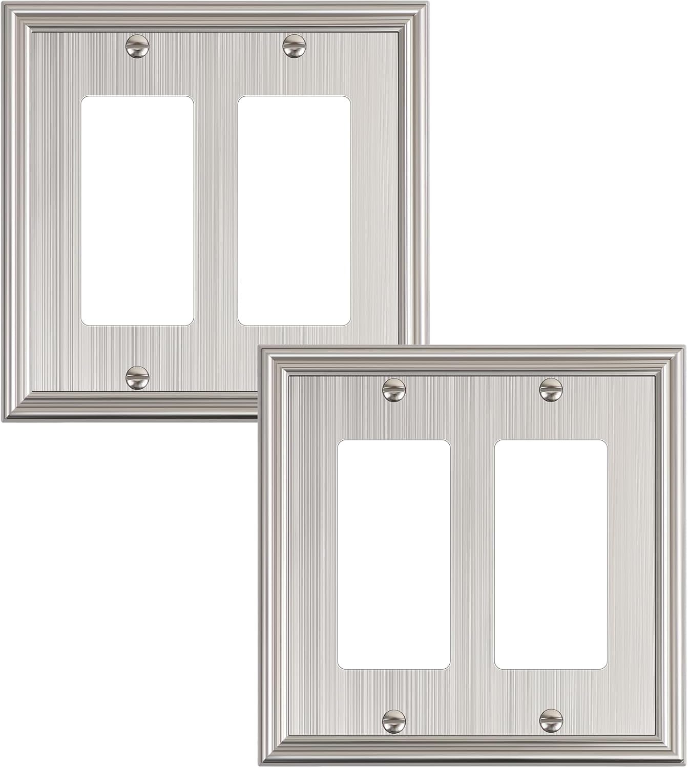 2-Pack Decorative Double Decorator Outlet Cover Plate, Durable Zinc Alloy Brushed Nickel Wall