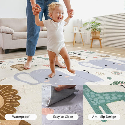 79x71 Foldable Baby Play Mat for Floor, Extra Large Non-Toxic Tummy Time and Crawling Playmat