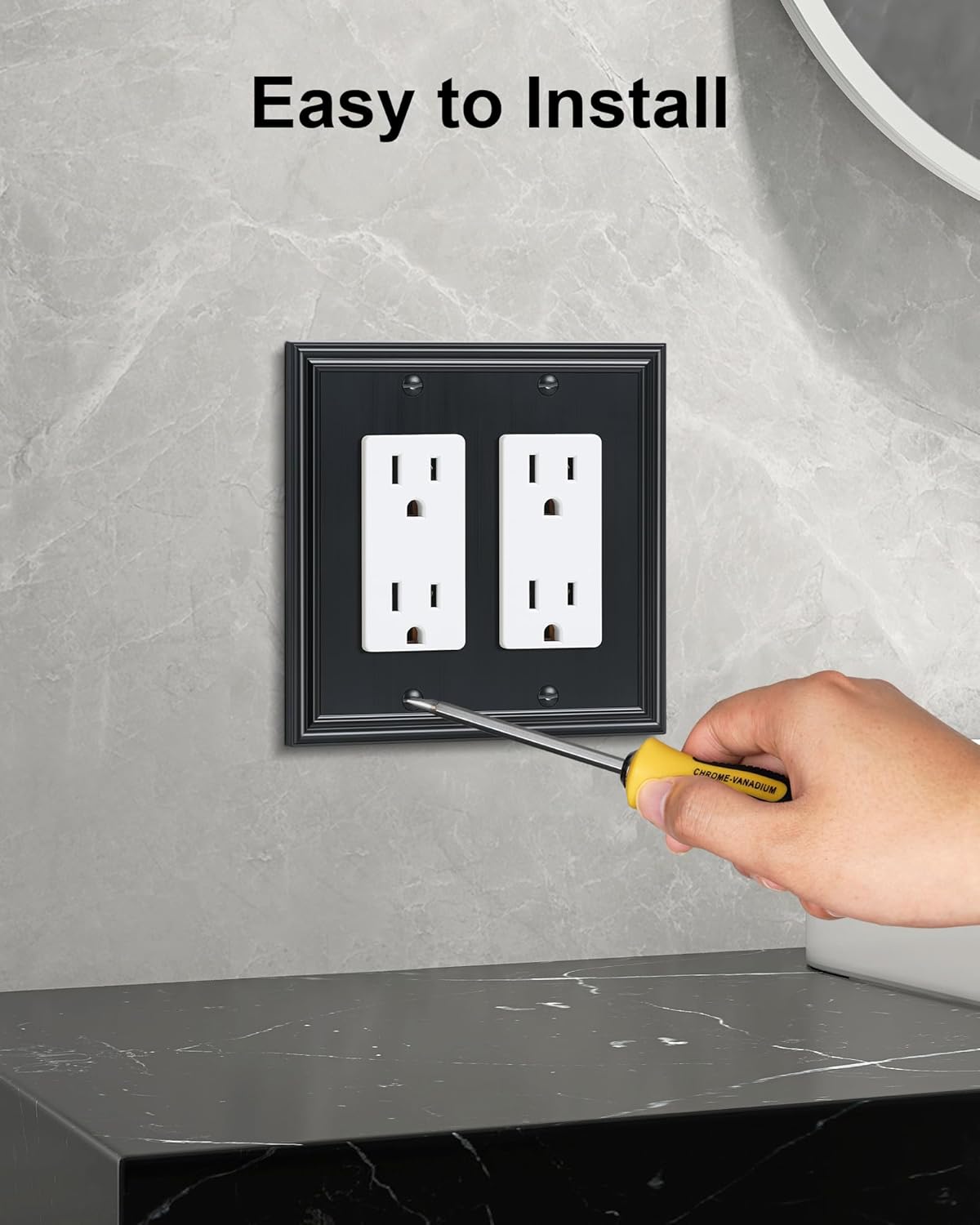 2-Pack Decorative Double Decorator Outlet Cover Plate, Durable Zinc Alloy Black Wall Plates for