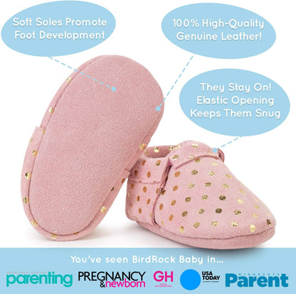 BirdRock Baby Fringeless Moccasins - Genuine Leather Boys and Girls Shoes for Newborns, Infants