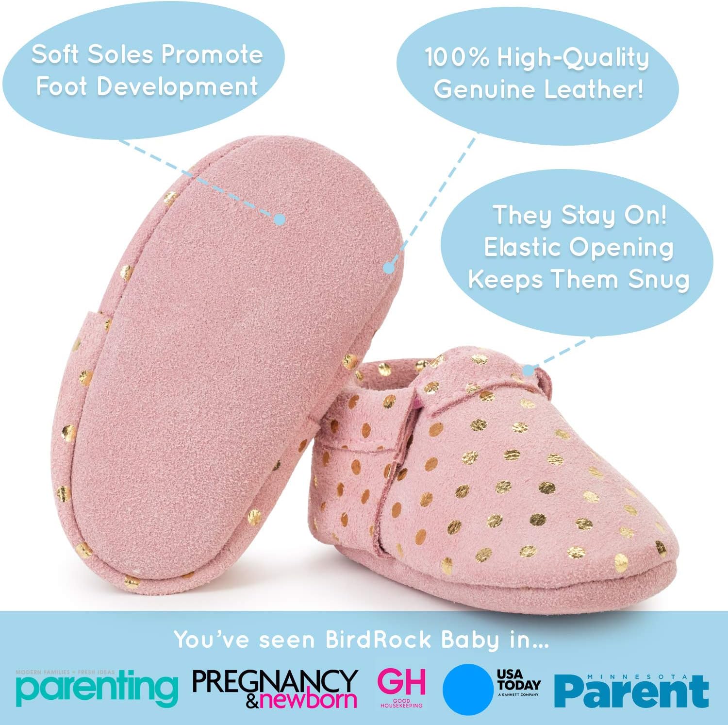 BirdRock Baby Fringeless Moccasins - Genuine Leather Boys and Girls Shoes for Newborns, Infants