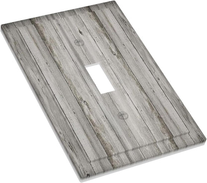 Decorative Light Switch Cover Farmhouse Rustic Grey Barn Door Wood 1 Gang Single Toggle Device