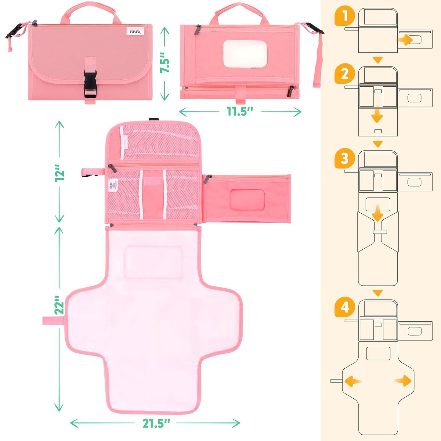 Kopi Baby Portable Diaper Changing Pad - Baby Diaper Changer Travel Bag with Wipes Pocket, Smart