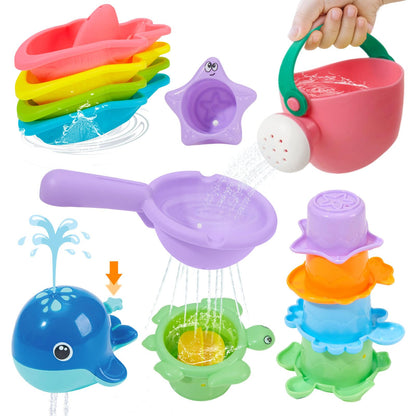 Mold Free Bath Toys, 11PCS | Safe Easy Clean & Fun Floating Boats & Spoon & Watering Can and Whale