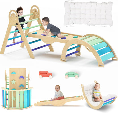 Pikler Triangle Set with Cushion, Montessori Climbing Set, Indoor Climb Toys, Indoor Playground