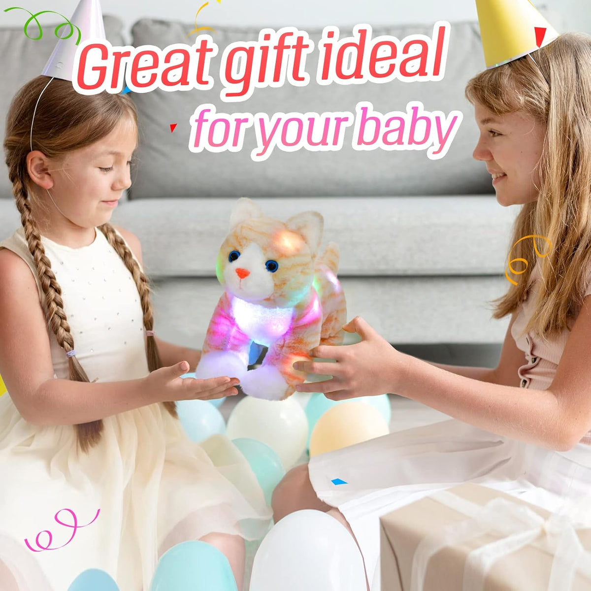 Glow Guards 14'' Light up Kitty Stuffed Animal Soft Realistic Cat Plush Toy with LED Night Lights